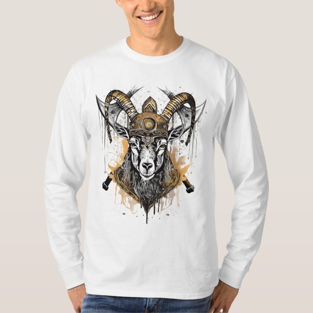 Viking Battle Goat Grunge Style T-Shirt (Front)