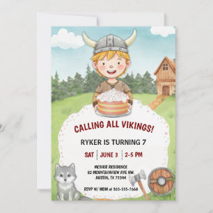 Viking Birthday Invitation for Boy, Watercolor