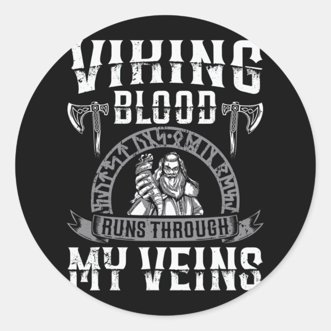 Viking Blood Runs Through My Veins Us Independence Classic Round Sticker (Front)