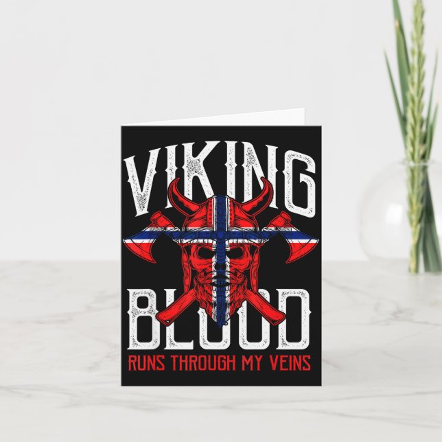 Viking Blood Skull Norwegian Flag Pride Norway  Card (Front)