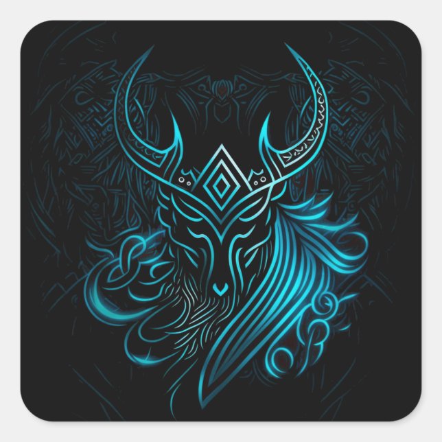 Viking, blue symbol, digital graphic square sticker (Front)