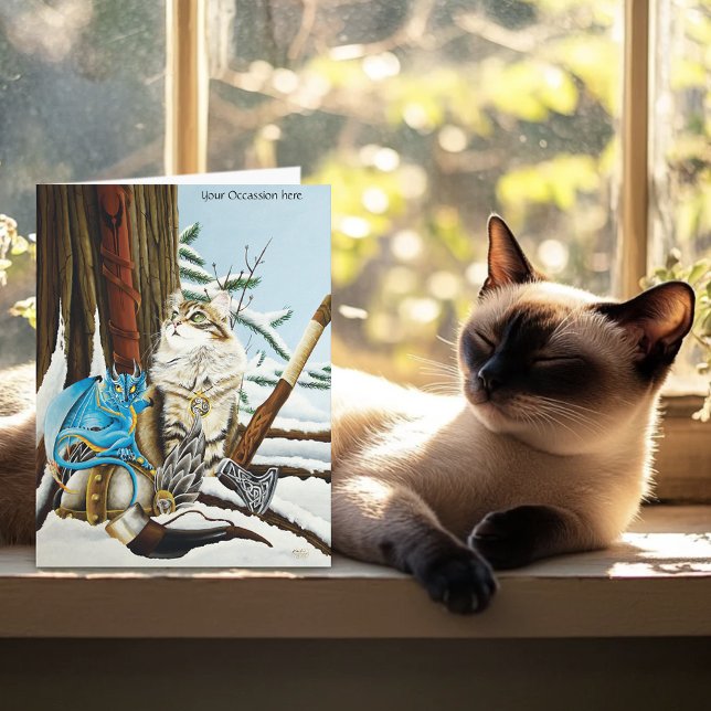 Viking Cat Blue Dragon Card (Creator Uploaded)