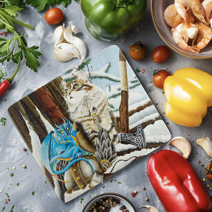 Viking Cat Blue Dragon Cutting Board