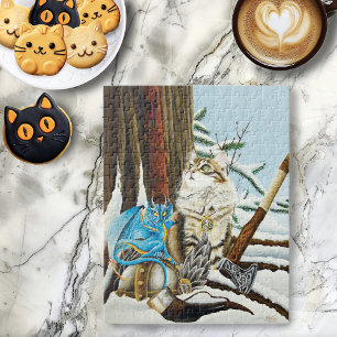 Viking Cat Blue Dragon Jigsaw Puzzle