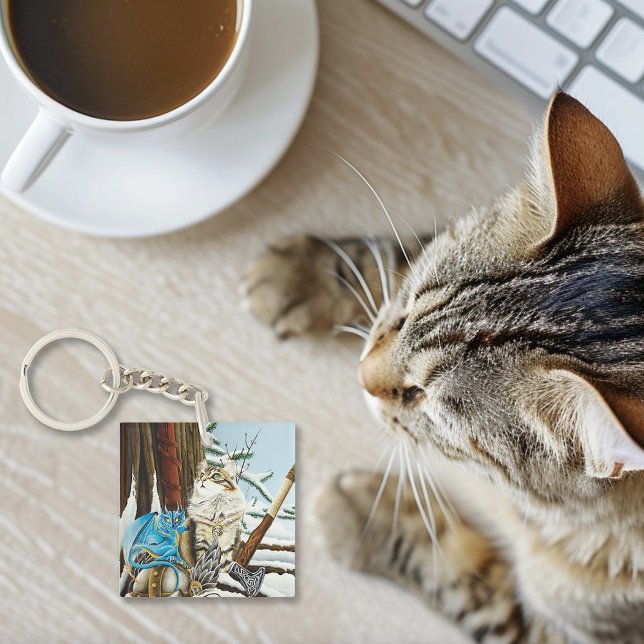 Viking Cat Blue Dragon QR code Key Ring (Creator Uploaded)