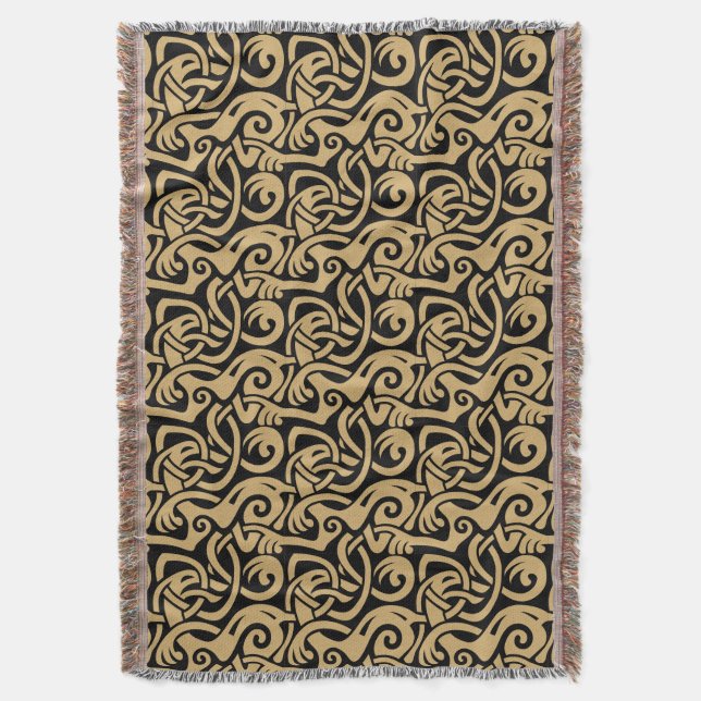 Viking Celtic Intertwining Animal Pattern Throw Blanket (Front Vertical)