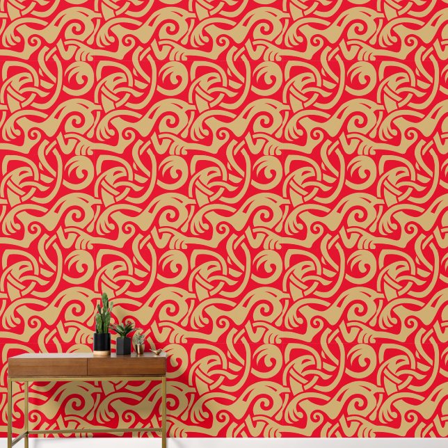Viking Celtic Intertwining Animal Pattern Wallpaper (Hallway)