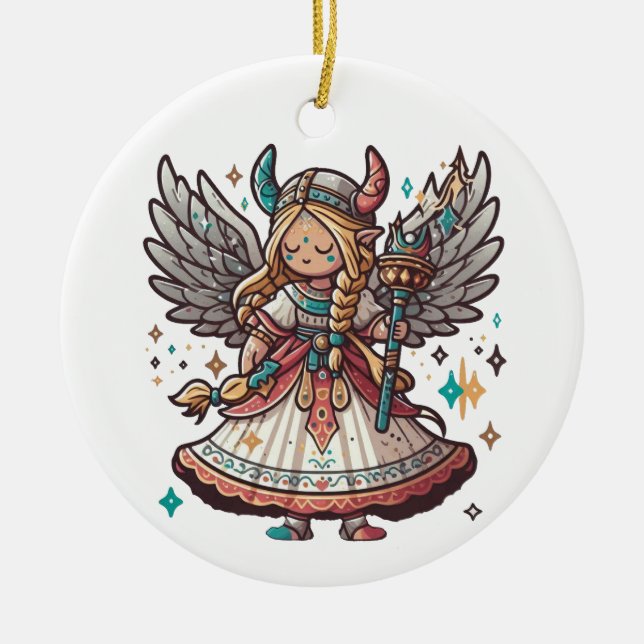 Viking Christmas Angel Ceramic Tree Decoration (Front)
