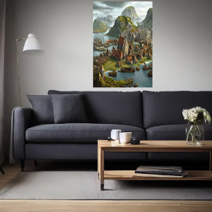 Viking city by the sea   AI Art Poster