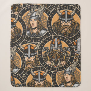 Viking colorful seamless pattern in vintage style sherpa blanket