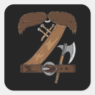 Viking Costume Halloween Mustache Belt Axe Cosplay Square Sticker