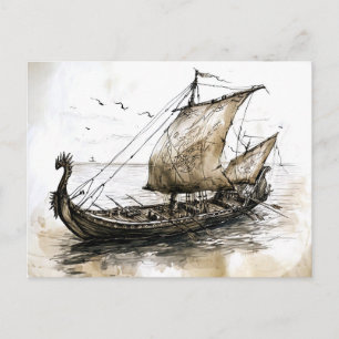 Viking DDrawing of a Norse Viking ship Postcard