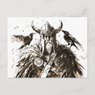 Viking Deity Sketch Pen Drawing of Norse God Odin Postcard