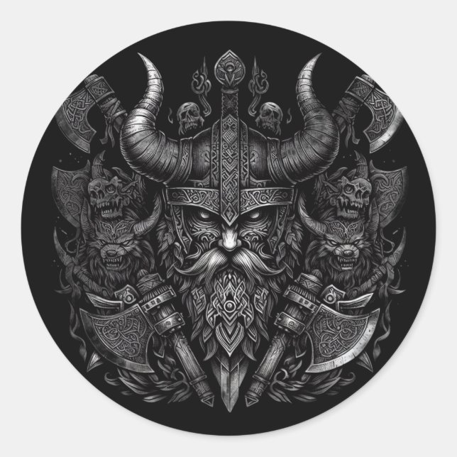 Viking design classic round sticker (Front)