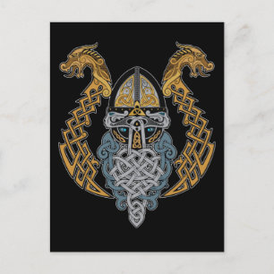 Viking Dragon Valknut Helmet Valhalla God Odin Postcard