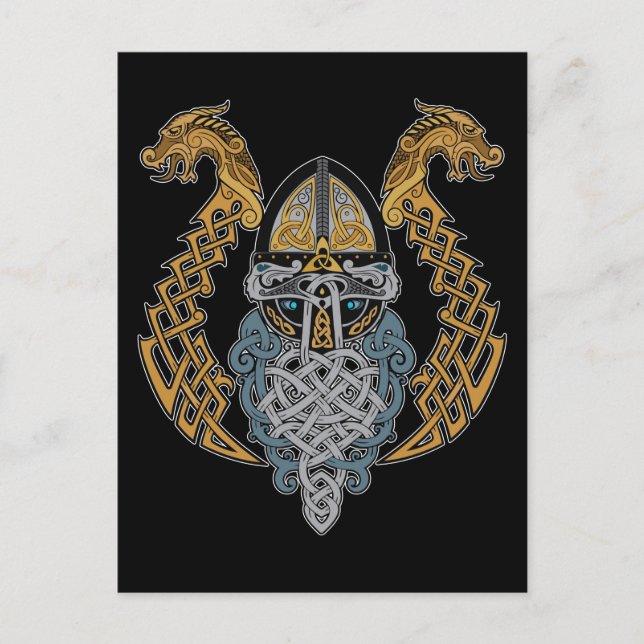 Viking Dragon Valknut Helmet Valhalla God Odin Postcard (Front)