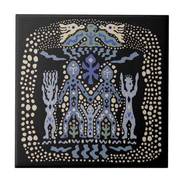 Viking Family Tile - Ivory Black Blue (Front)