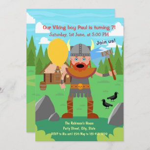 Viking father with balloon call to party invitation