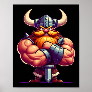 Viking Flexing Muscles Fan Lover Bodybuilding Gym Poster