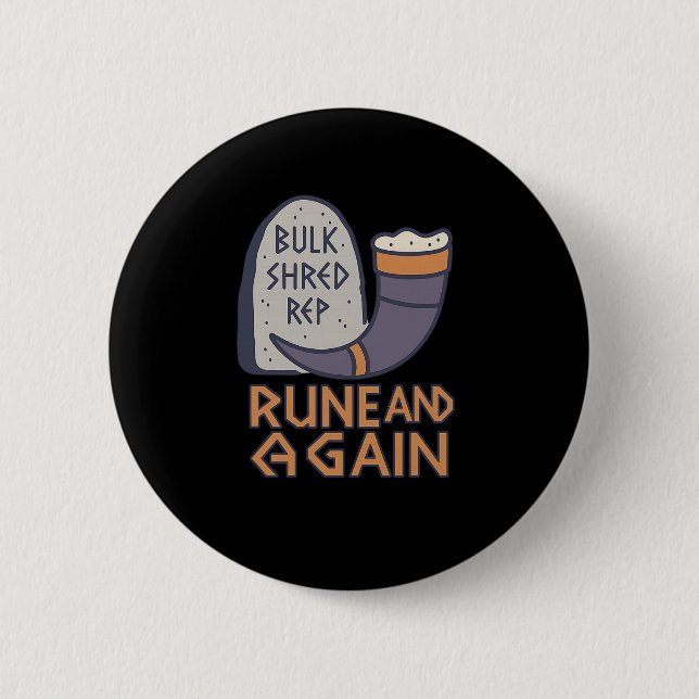 Viking Gym Rune And Gain Fitness Saying For Muscle 6 Cm Round Badge (Front)