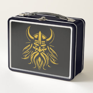 Viking head metal lunch box
