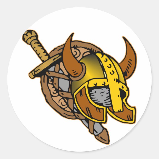 Viking Helmet, Sword & Shield Tattoo Classic Round Sticker (Front)