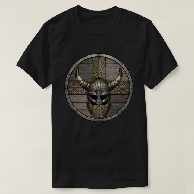 Viking Horned Helmet Shield  T-Shirt (Design Front)
