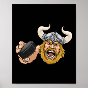 Viking Ice Hockey Puck Cartoon Character Man  Poster