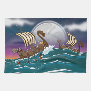 Viking Invasion Fleet Tea Towel