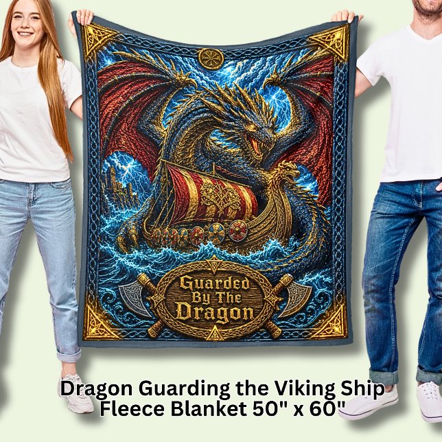 Viking Longship Guarded by the Dragon Fleece Blanket (Creator Uploaded)