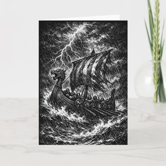 Viking Longship in the Storm — Ink Saga Art Card (Front)