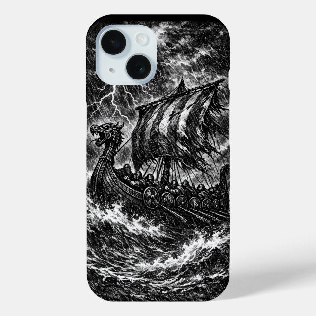 Viking Longship in the Storm — Ink Saga Art Case-Mate iPhone Case (Back)