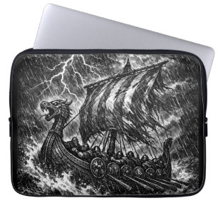 Viking Longship in the Storm — Ink Saga Art Laptop Sleeve
