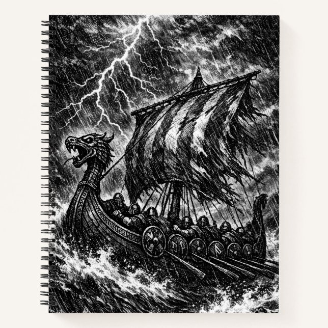 Viking Longship in the Storm — Ink Saga Art Notebook (Front)