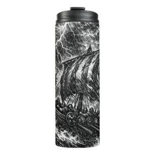 Viking Longship in the Storm — Ink Saga Art Thermal Tumbler