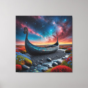 Viking Longship on a Vibrant Landscape Canvas Print