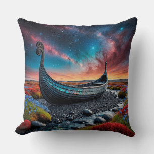 Viking Longship on a Vibrant Landscape Cushion