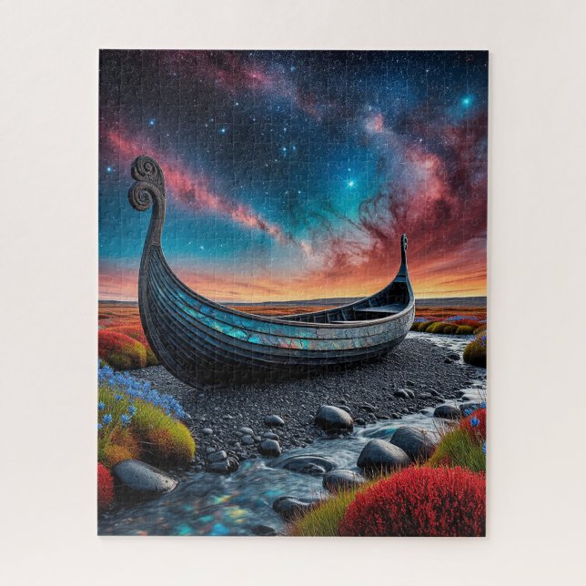 Viking Longship on a Vibrant Landscape Jigsaw Puzzle (Vertical)