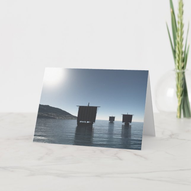 Viking Longships Approaching on a Moonlit Night Card (Front)