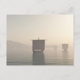 Viking Longships in the Mist Postcard