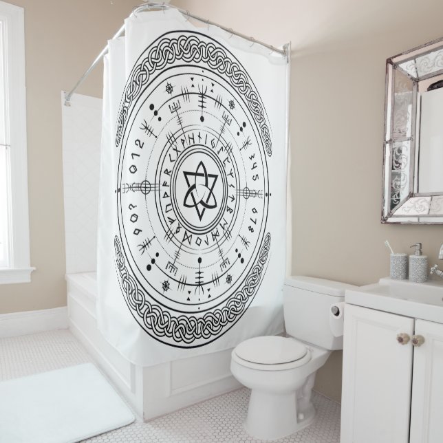 Viking Pagan Asatru Runic Compass, Vegvisir Runes Shower Curtain (In Situ)