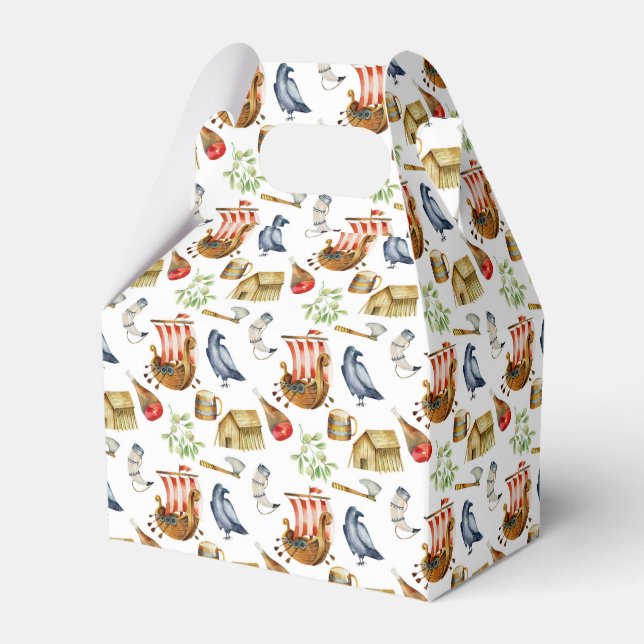 Viking party theme boys blue red pattern favour box (Front Side)