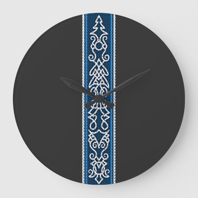Viking Pattern Blue Large Clock (Front)