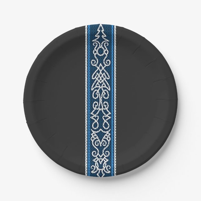 Viking Pattern Blue Paper Plate (Front)