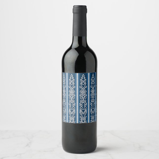 Viking Pattern Blue Wine Label (Front)