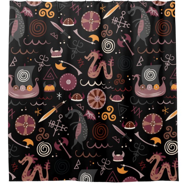 Viking pattern seamless design graphic shower curtain (Front)