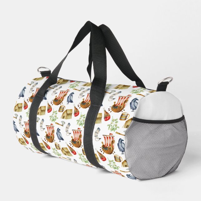 Viking Pirate Ships On White Duffle Bag (Right Corner)