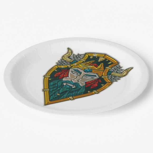Viking Portrait Metallic Look Paper Plate (Angled)