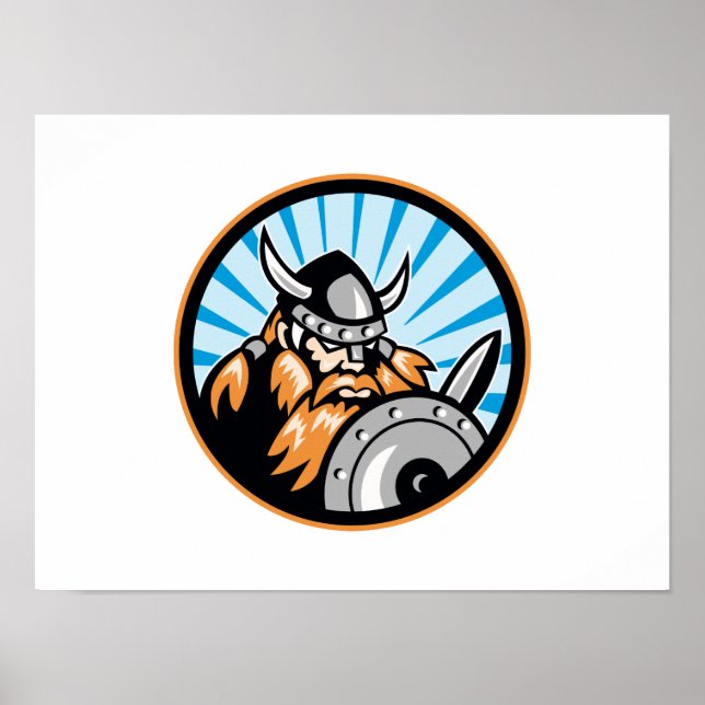 Viking Raider Barbarian Warrior Retro Poster (Front)