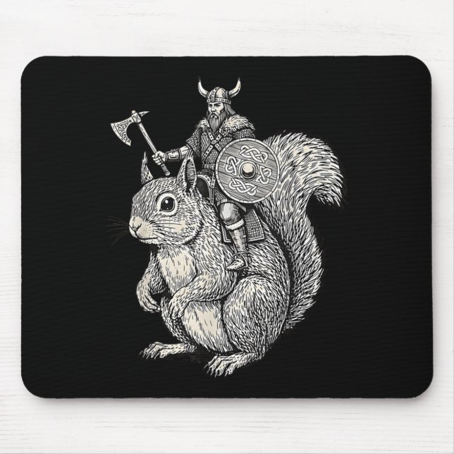 Viking Riding Squirrel Funny Warrior Art  Mouse Pad (Front)